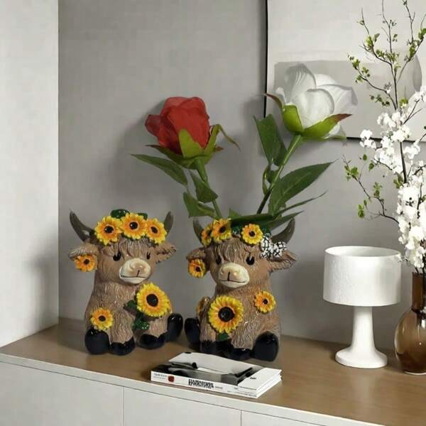 2pcs Creative Yak Vase - Dried Flower Vase - Desk Decoration Figurine Small Ornament Planter, Gift