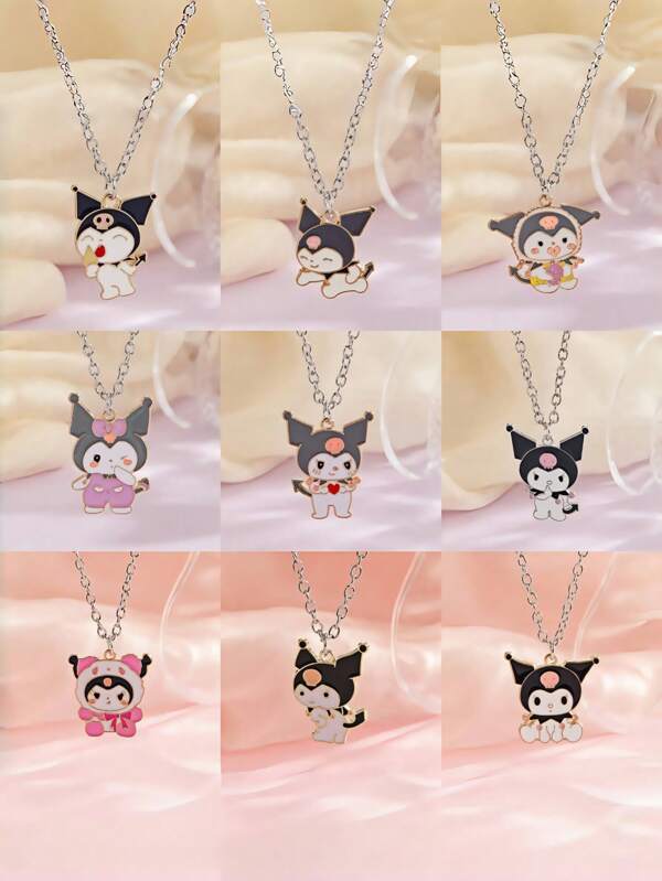 Sanrio Naszyjnik z wisiorkiem Sanrio Silver, naszyjnik z wisiorkiem Kuromi Full Series, odpowiedni do codziennego noszenia przez kobiety, specjalny prezent na prezent