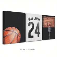 3pcs/Set Personalized Name Wall Art Poster - 3-Piece Name Canvas Wall Art - Customized Baseball Wall Art Football Wall Art Basketball Wall Art Prints Boy Room Decor Personalized Name Sign Playroom Print Boys Kids Nursery Wall Decor - Unique Gift Idea For Children Room, Nursery, Dining Room - Unframed Indoor Art Prints Optional Frame