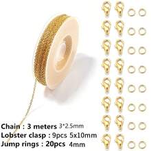 Bộ dây chuyền hợp kim kẽm 3 mét với móc khóa hình con tôm hùm, dây chuyền chữ O, dây chuyền chữ thập, vật dụng thủ công làm đồ trang sức DIY, vòng cổ, vòng tay - Nhiều màu - Xem 3