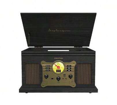 PRIXTON Vintage Century Vinyl Platenspeler, Vinyl Platenspeler en Converter, Muziekspeler met Bluetooth, USB, SD, Radio, CD en Cassette, 2 Luidsprekers, Mini Systeem Ontwerp ✅ Levering binnen 24/48 uur