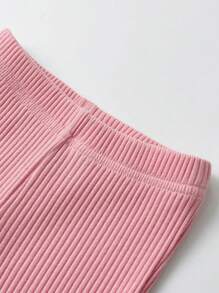 paquete de 3 pantalones para niñas, leggings de unicolor acanalado con volantes para bebés, pantalones acampanados para niñas pequeñas, tres piezas de pantalones acampanados con volantes para niños