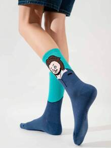 5 Pairs Unisex Mixed Color Original Abstract Artistic Illustration Design Fashionable Sports Mid-Calf Socks, Suitable For Everyday Wear