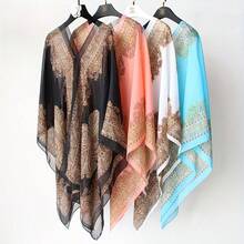 Plus Size Bohemian Floral Print Chiffon Shawl Scarf - Lightweight Beach Cover-Up For Women, Wrinkle-Resistant Summer Vacation Wrap With Random Floral Pattern, Hand Wash/Dry Clean, Beachwear, Stylish Beachwear, Soft Texture, Delicate Material, Fashion Accessory, Boho Lovers - Multicolor - View 5