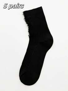 1/2/3/5 Pares de Calcetines mujer de pila rota de unicolor, calcetines de tripulación con agujeros rotos, estilo vintage, gruesos, para pareja, calcetines hasta el tobillo con agujeros en la calle