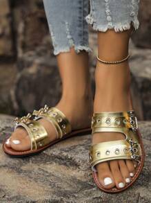 Nuevas sandalias planas casuales tipo punk con plataforma, remaches y diseño gótico de araña y murciélago, para mujeres de talla grande, para el verano