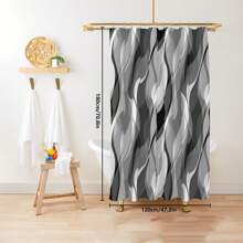 4pcs/Set Modern Abstract Wave White & Gray Striped Shower Curtain Set, Waterproof Shower Curtain With 12 Hooks, Bathroom Non-Slip Mat, U-Shaped Toilet Mat And Round Toilet Lid Cover, Bathroom Set For Full Scene Use Back To School