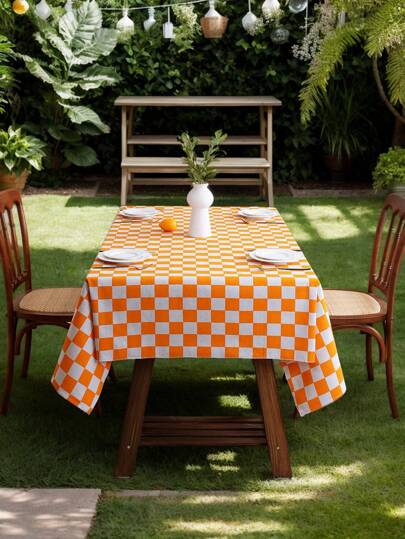 1pc Dual Color Checkered Printed Tablecloth, Minimalist Checkered Pattern Printed Tablecloth Suitable For Restaurant, Cafe Table, Living Room, Bedroom, Kitchen, Dining Table Decoration, Home, Party, Picnic, Wedding