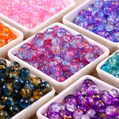 50/100pcs Striated Blossom Glass Beads - Multi-Colored Round Hole Loose Beads, Suitable For Jewelry Making, DIY Craft Materials, Bracelets, Necklaces And Phone Chains - Vibrant Small Business Supplies And Handmade Accessories, Necklace Components