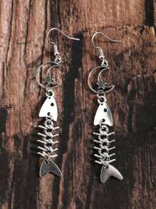 Retro Gothic Punk Style Star, Moon & Fishbone Y2K Design Earrings For Women