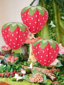 3pcs Red/Pink Strawberry Shaped Paper Lanterns, Party Decorations For Birthday, Festival, Hanging Lanterns