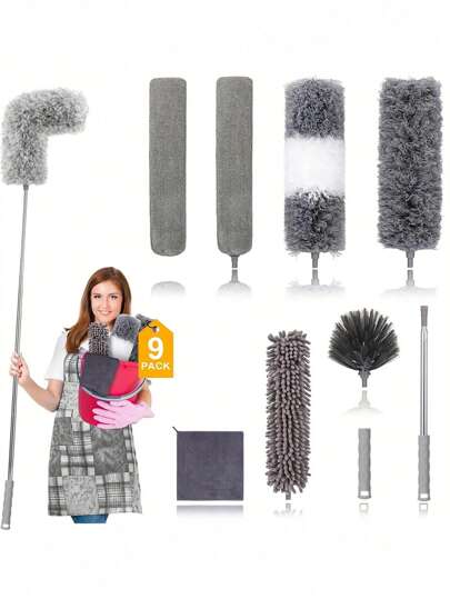 Microfiber Extendable Feather Duster With Washable Reusable Bendable Dusters For Cleaning Ceiling Fan, High Ceiling, TV, Blinds,,Cars,Household Electric Appliances,Cleaning Tools,Sweep,Cobweb Duster With Extension Pole, Spider Web Brush & Ceiling Cleaning Kit, 100" Microfiber Feather Duster Cleaner With Washable Head For Ceiling Fan, Furniture, Home,Halloween And Christmas