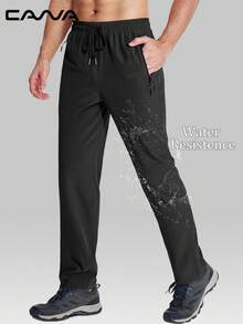 Cavva 男士徒步裤速干防水3个防水拉链口袋松紧抽绳腰部露营徒步休闲日常 - 黑色 - 查看 1