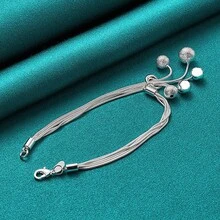 925 Silver Plated Smooth Matte Bead Bracelet For Women Wedding Engagement Fashion Jewelry - Silver - View 2