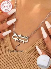 Collana con ciondolo personalizzato con nome in inglese in argento 925, collana minimal con nome semplice, stile catena a fermaglio, regalo di gioielleria per la Festa della Mamma e di San Valentino, stile minimalista