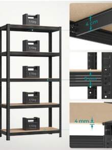 SONGMICS Juego de 2, Estantería Pesada de 5 Niveles, Estantería de Acero, Montaje sin Herramientas, 40 x 90 x 180 cm, Negro - Selección de fábrica - Ver 5