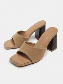 2025 Spring/Summer New Brown Suede Round Toe Chunky Heel Open Toe High Heel Sandals For Women - Brown - View 4