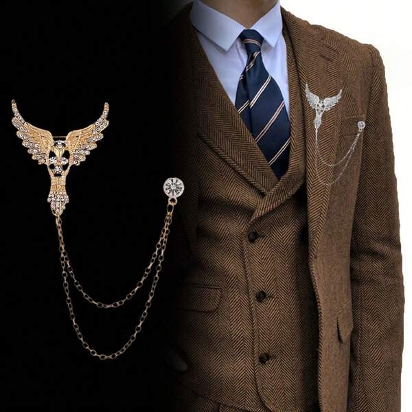 1pc Fashion Eagle Fringe Alloy Chain Brooch, Gold & Silver Two-Tone Neutral Clothing Lapel Pin, Suitable For Birthday Party, Evening Gala, Business Events, Everyday Wear Accessory