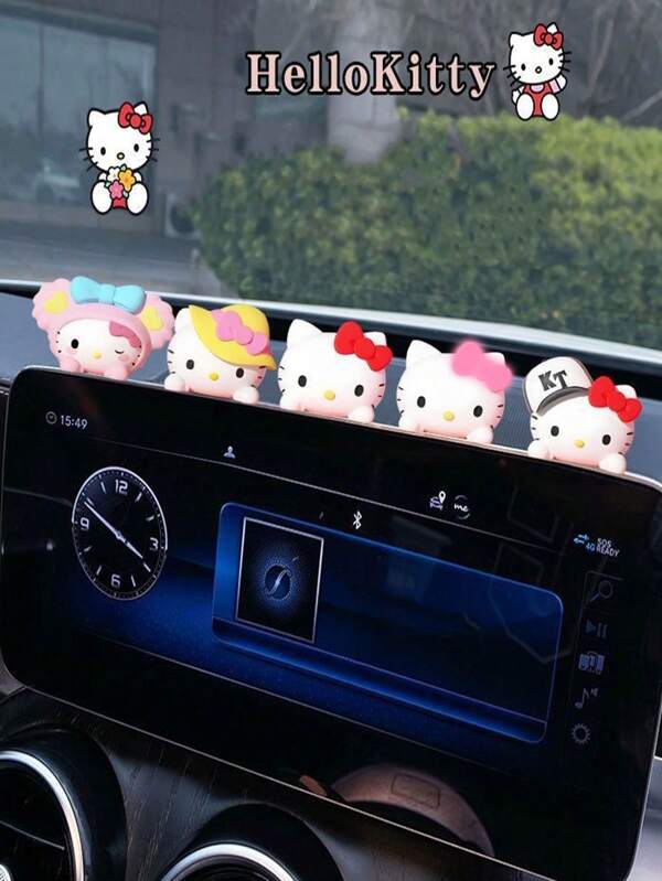 Sanrio 5pcs Cute Hello Kitty Car Pendant Ornament Accessories For Rearview Mirror, Dashboard, Desktop, Computer, PVC Soft Rubber