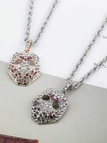 Vintage Rhinestone Decor Mask Pendant Necklace, Hip Hop Fashion Jewelry, European And American Style