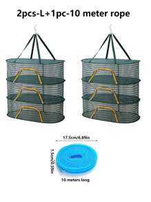 1pc/2pcs Multi Functional Drying Net, Clothes Drying Net, Household Vegetable Drying, Fish Drying, Foldable Drying Net, Layered Drying Basket,Bring A 10 Meter Drying Rope