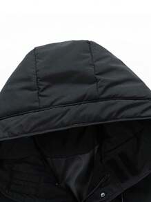 Women's Winter Mid-Length Thick Warm Hooded Jacket, Loose Fit Thickened Outdoor Windbreaker - Black - View 3