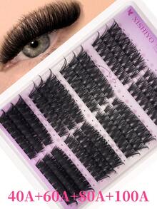40D-100D Faux Mink Eyelashes, 456/432 Pieces/Cluster, 0.07mm D Curl, 10-14mm Mixed Natural Style 3D Russian Thick Individual Eyelash Extensions, Makeup Tools - D - 查看 13