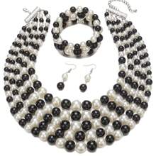 4pcs/Set Exquisite Necklace And Earring Set With Black And White Pearls - Ideal For Important Events Valentine's Day