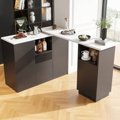  Flieks 360° Swivelling Bar Table, Breakfast Bar With Open Storage Space, Modern And Sleek Design, Innovative Kitchen Islands, Suitable For Dining Room, 198.5x30x75cm