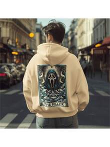 Men's Casual Everyday  Hoodie With Pocket And Hood For Winter Suitable For Men Ghost Face Print - 卡其色 - 查看 2