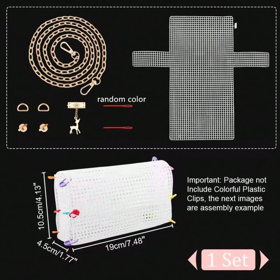 6pcs DIY Handbag Weaving Kit With Buttons, Clasps & Chains - White Mesh Crafting Set For Creative Projects,Stitch,Gifts, Crafts, Stitch, Personalized Gifts, Crochet, Adult Crafts, Sewing, Sewing Fabrics, Sewing Accessories, DIY, Crochet, Craft Kit,