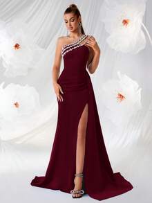 ADYCE Đầm dài satin cúp ngực, eo cao, đính đá lấp lánh, thiết kế xẻ lưng sang trọng, thích hợp cho các buổi tiệc, dạ hội, sinh nhật, tiệc tối trang trọng, hẹn hò, lễ hội, đám cưới, dạ tiệc, họp mặt gia đình và các dịp khác, ngày Valentine. - Màu Đỏ Sâu - Xem 3