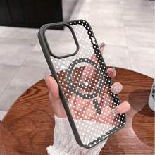 Fashion Transparent Cute White Dot Pattern Magnetic Girl Mobile Phone Case Suitable For IPhone 16ProMax/16Plus/16Pro/16, IPhone 15/14/13/12/11 Wireless Charging Shockproof Lens Protection Magsafe Mobile Phone Case, Gift - White - View 10