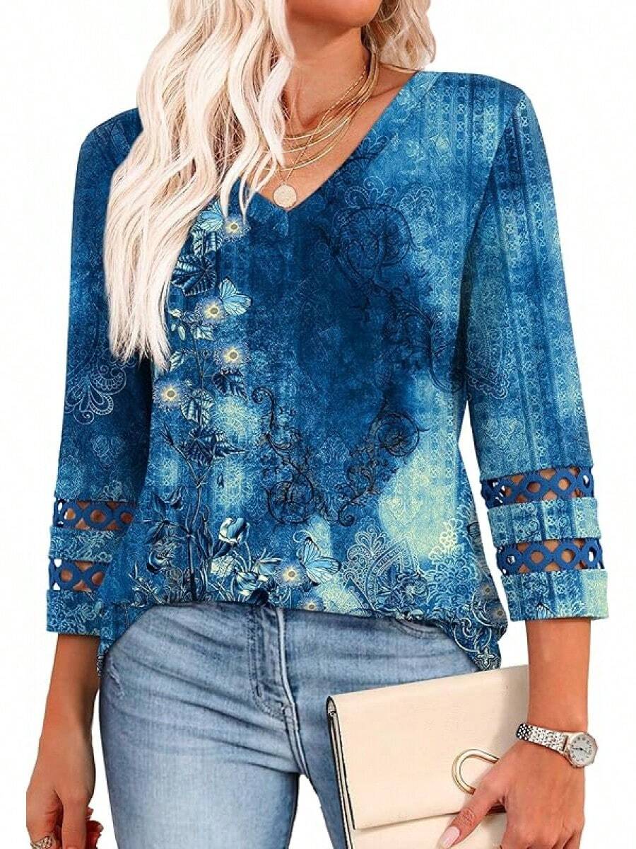 XIEERDUO 3/4 Length Sleeve Womens Tops Dressy Casual Blouses Women 2025 Shirts Summer Clothes - Z Navy In - Xem 1