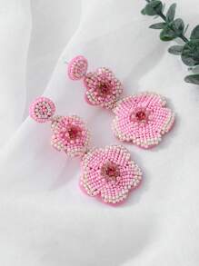1 Pair Handcrafted Elegant Luxurious Vibrant Vintage Beaded Floral Bohemian Earrings, Suitable For Women's Daily, Festival, Holiday Wear