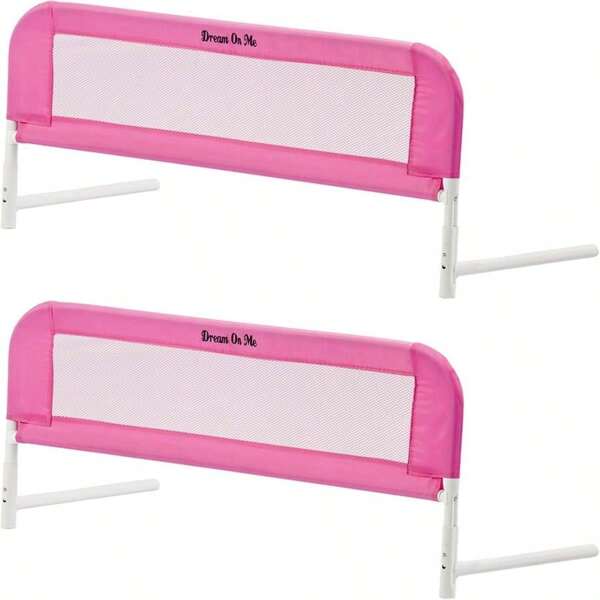 Dream On Me Lightweight Mesh Security Adjustable Bed Rail For Toddler, Breathable Mesh Fabric, Suitable For All Types Of Beds, Reinforced Anchor System Bed Guard Rail, Blush Pink