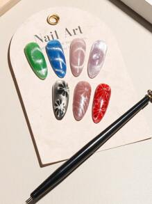 2支装多功能双头花形美甲磁性笔 - 强力猫眼磁棒，适用于凝胶指甲油和钢珠，专业美甲沙龙工具，可用于DIY美甲设计 - 黑色 - 查看 5