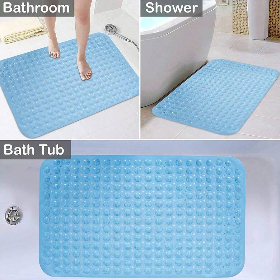 Alfombrillas para bañera y ducha, alfombra de baño antideslizante, alfombra de bañera lavable a máquina con ventosas y agujeros de drenaje para el baño, de vuelta al colegio - Azul - Ver 1