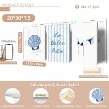 3 件/套无框海岸帆布印刷品、蓝色海滩印刷品套装、比基尼甜蜜生活贝壳墙饰、在海滩遇见我、时尚海岸夏季艺术、海报、墙面艺术、房间装饰用品、夏季海岸装饰、现代、名言 - 彩色 - 查看 17