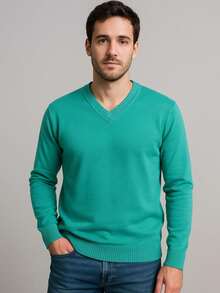 Men's Knitted Sweater V-Neck Basic Long Sleeve Cold Knit - Xám - Xem 4