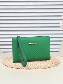 Mini Wavy Pattern Clutch Wallet, Large Capacity Zip Around Wallet - Green - View 3