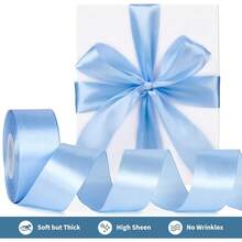 New 1-1/2 Inch Wide Sky Blue Satin Ribbon, 50 Yards Solid Polyter Fabric Ribbon For Ros Making, Gift Wring, Wedding Drations, Crafts, Bows - Sky Blue - 查看 3
