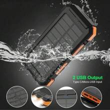 Solarbetrieben - Schnellladung USB-C Ausgang, wasserdicht, Dual-LED-Taschenlampe - Tragbares Solarladegerät für iOS, Android, Outdoor-Camping-Abenteuer, Thanksgiving, Weihnachtsgeschenk (Das Produkt selbst hat Spannungs- und mAh-Markierungen, und die Markierungen können aufgrund unterschiedlicher Chargen leicht variieren. Die Farben von Kompass und Datenkabel sind zufällig, mit ein oder zwei Ladeports, die zufällig verschickt werden)