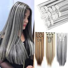 The 24-Inch 16-Clip Hair Extension Long Straight Hair Synthetic Wig Is Versatile For Daily Use