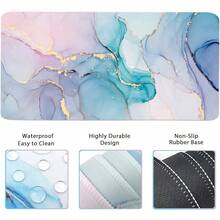 Large Mouse Pad Desk Dad, 4-In-1 Keyboard Wrist Rest Pad & Wrist Support Mouse Pad Set, Extended Desk Pad Waterproof Desk Home Office Study Game-Blue Marble - Blue - View 6