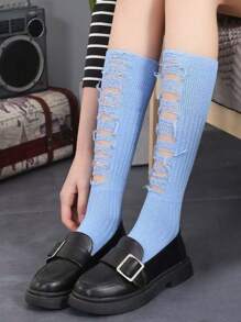 1/2/3/5 Pares de Calcetines mujer de pila rota de unicolor, calcetines de tripulación con agujeros rotos, estilo vintage, gruesos, para pareja, calcetines hasta el tobillo con agujeros en la calle