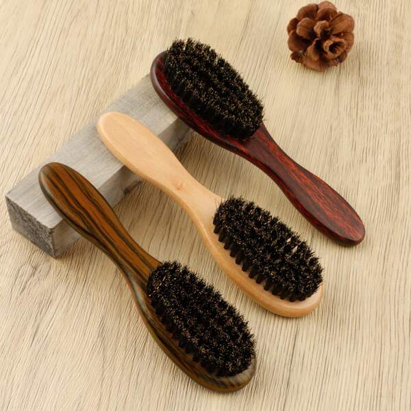 1 pieza Cepillo de cerdas de jabalí ovalado con mango de madera, herramienta multifunción para el arreglo de la barba, peinado, limpieza, limpieza de zapatos, eliminación de polvo
