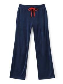 Women Loose Pants Star Patch Drawstring Elastic Waist Trousers Spring Fall Casual Sweatpants Bottoms - 藏蓝色 - 查看 3
