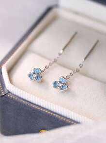 Pendientes de flor de iris azul de plata de ley 925 con piedras de circonita, regalo de uso diario de moda para mujeres, novias, madres, adecuado para Pascua, Día de San Valentín