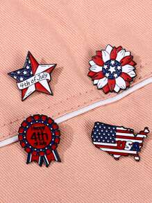 4pcs Colorful Enamel USA Flag Alloy Lapel Pins, Independence Day Commemorative Accessories, Teenagers Five-Pointed Star Brooch, Exquisite Geometric Alloy Brooch